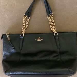 Coach black leather bag with gold detailing